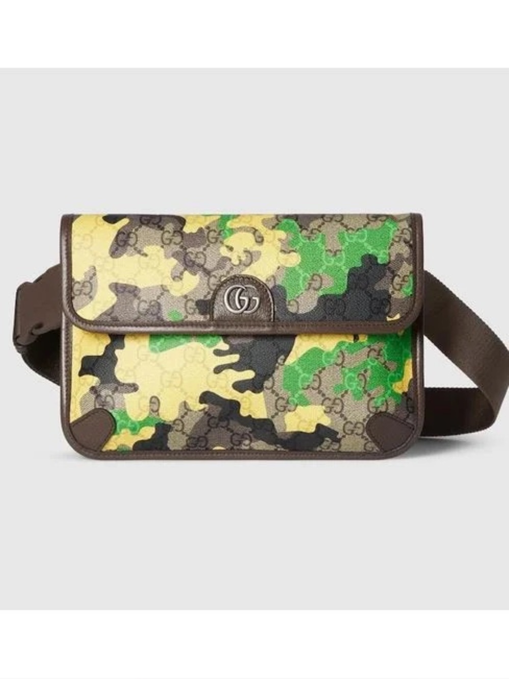 New Gucci GG Supreme Camouflaged green canvas mens belt bag crossbody, size 80